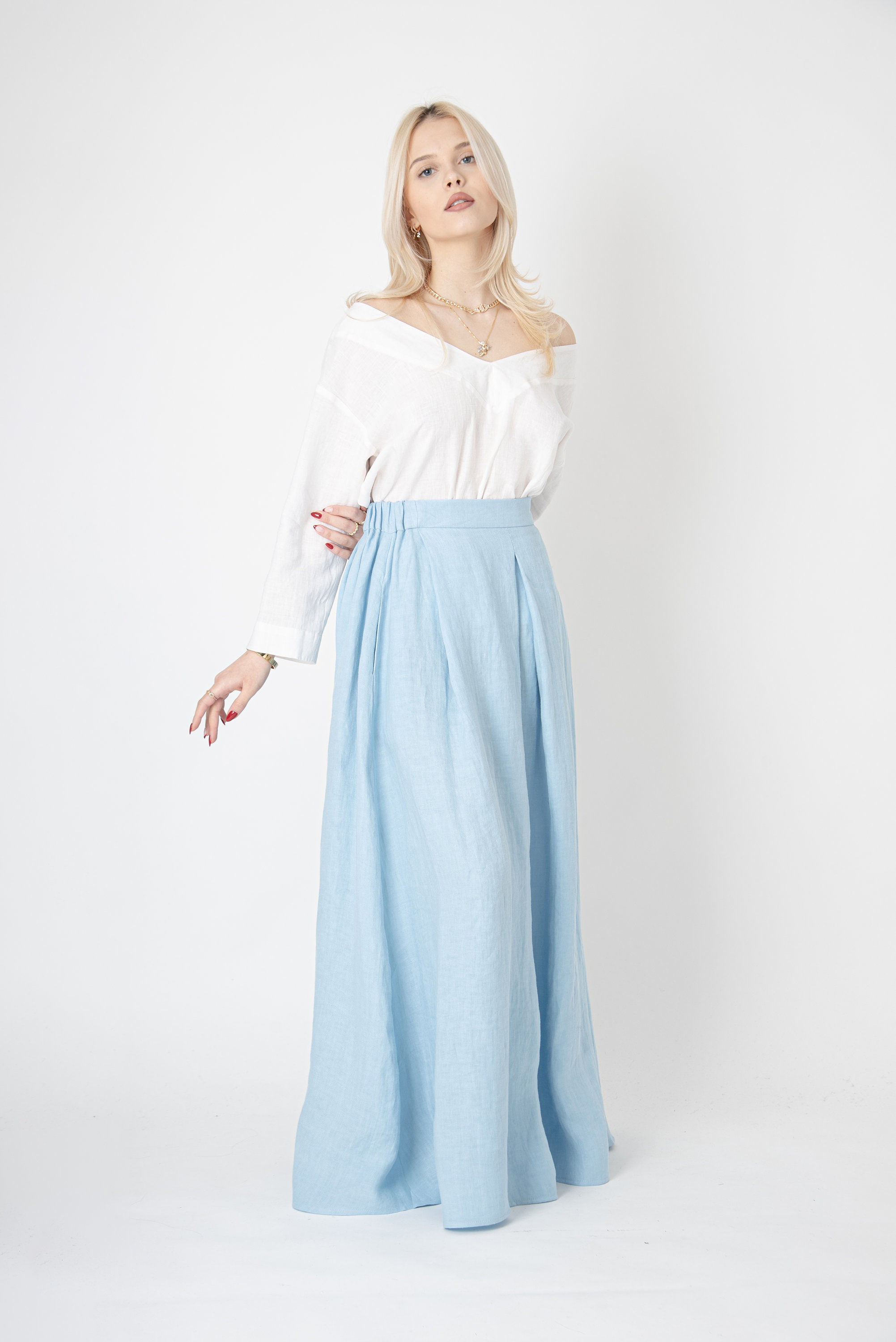 Maxine Knit Maxi Skirt - Light Blue