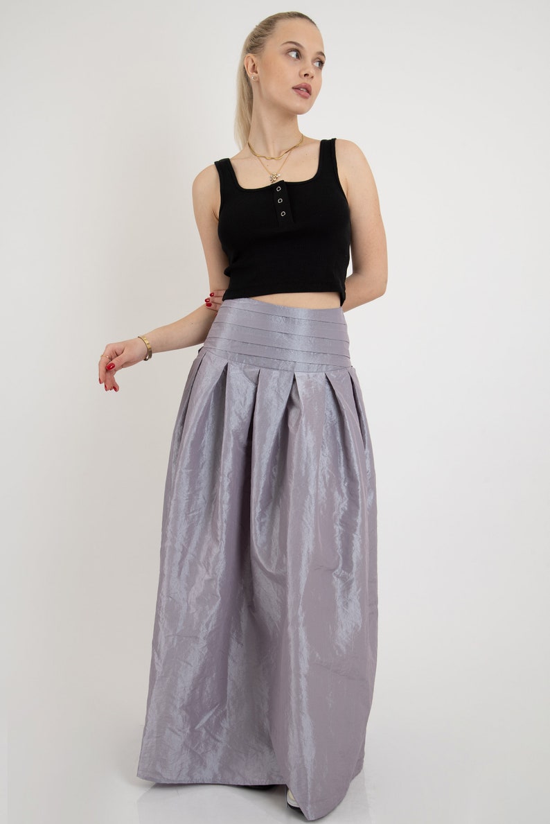 Taffeta Maxi Skirt/Taffeta Skirt/Elegant Long Skirt/Summer Maxi Skirt/Formal Skirt/Flared Skirt/High or Low Waist Skirt/Pleated Skirt/FC2123 image 6