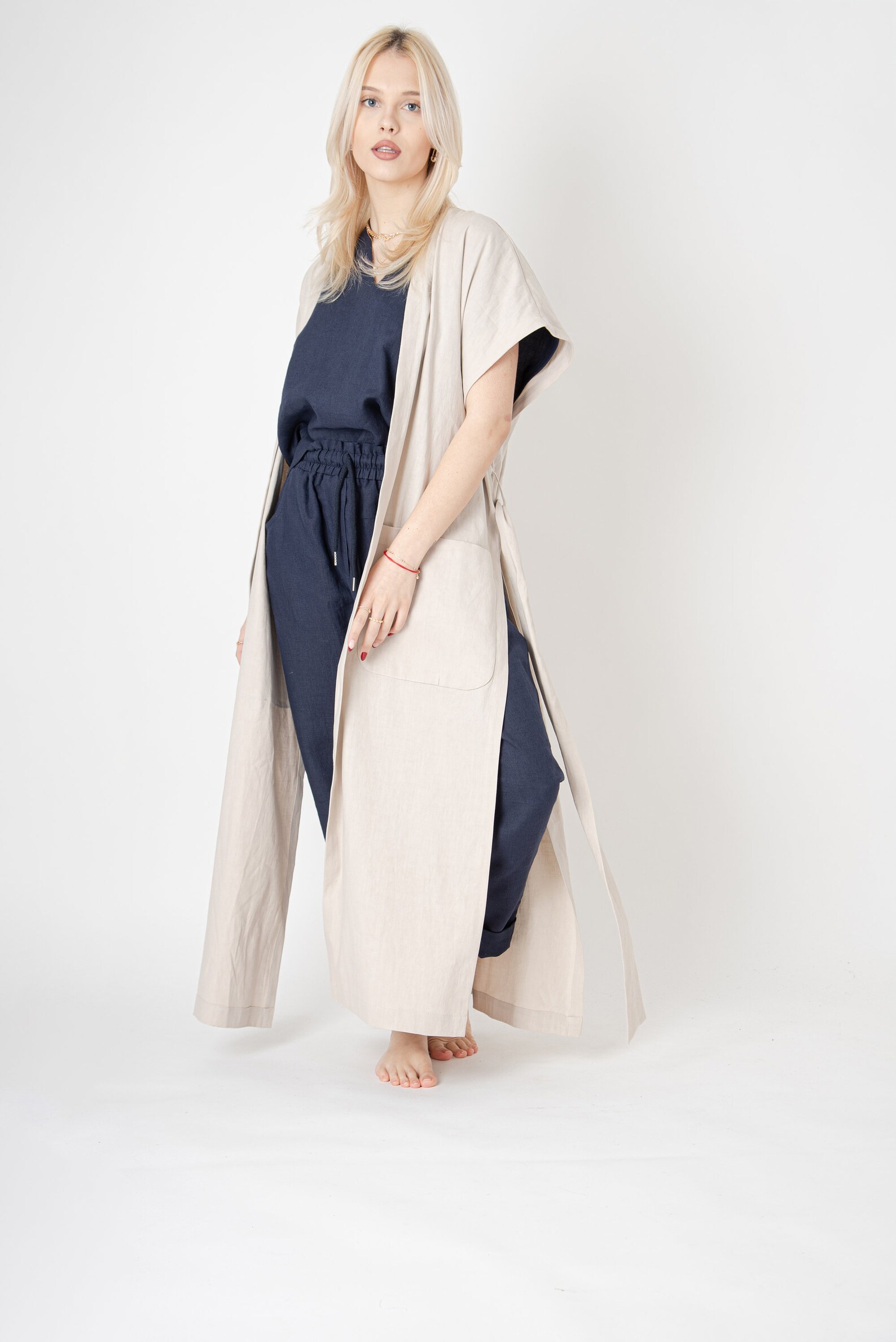 Linen Vest Women/oversized Linen Vest/belted Linen Maxi Etsy Hong Kong