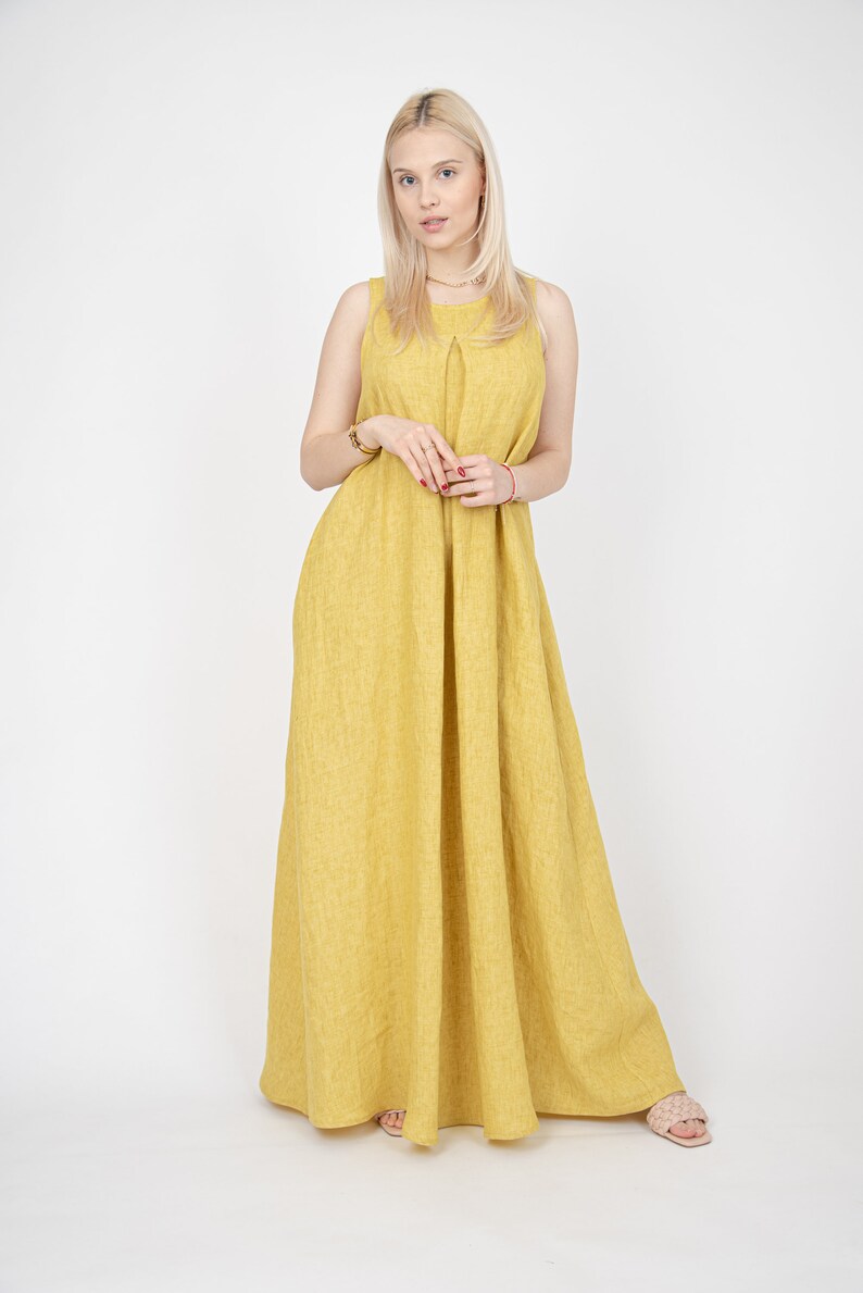 Linen Robe/Mustard Dress/Kaftan Maxi Dress/Linen Caftan/Flax Dress/Kaftan Maxi Dress/Summer Linen Dress/Eco Dress/Flowing Dress/FC1144 image 3