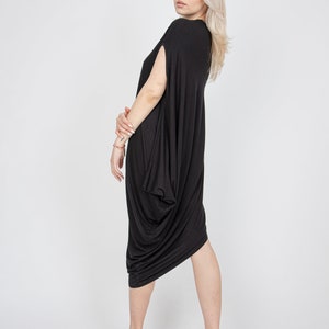 Black Draped Dress/Tunic Dress/Asymmetrical Dress/Off The Shoulder Dress/Casual Dress/Sporty Dress/Draped Dress/Blouson Dress/FC1010 image 7