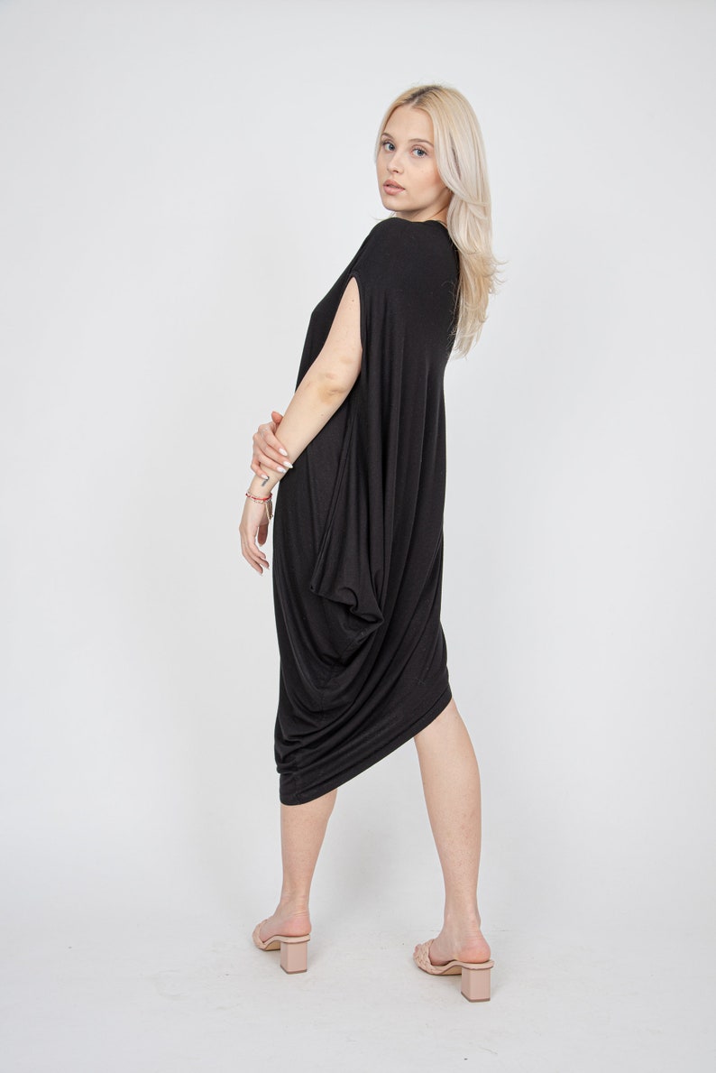 Black Draped Dress/Tunic Dress/Asymmetrical Dress/Off The Shoulder Dress/Casual Dress/Sporty Dress/Draped Dress/Blouson Dress/FC1010 image 7