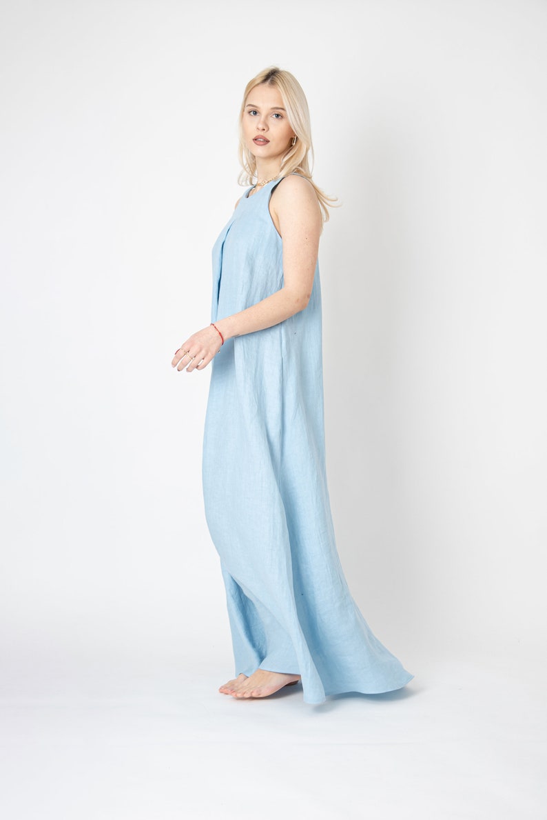 Light Blue Linen Dress/handmade Kaftan/minimalist Elegant - Etsy