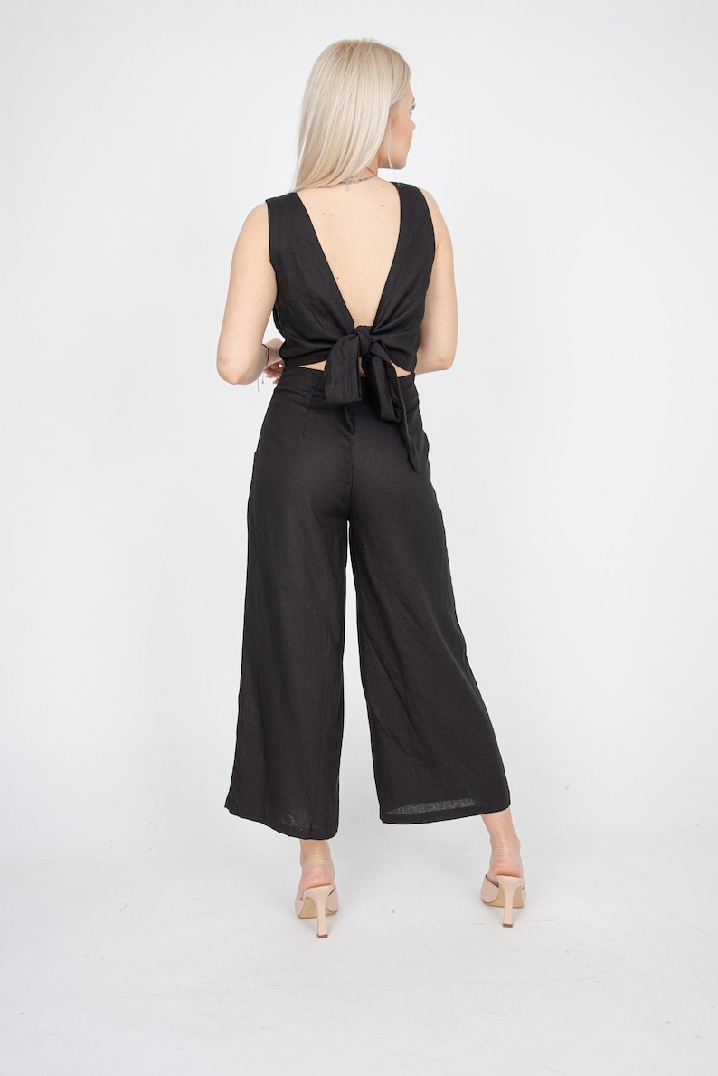 Wrap Linen Overalls/Open Back Linen Romper/Linen Jumpsuit Women/Linen Romper/Boho Jumpsuit/Bridesmaid Romper/Linen Overall/FC1182 image 1