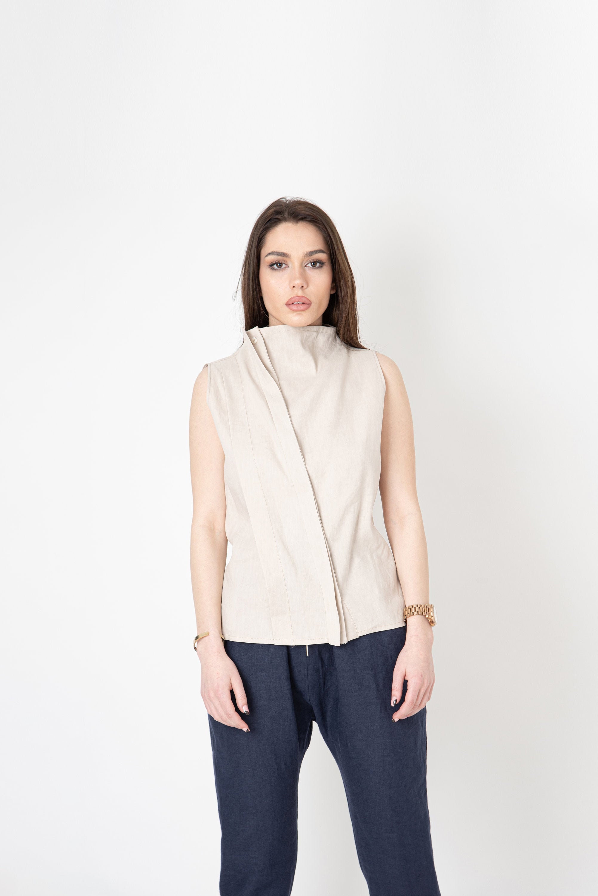 Women's Silver Linen Waistcoat & Vest