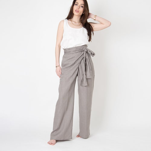 Linen Wrap Pants/linen Palazzo Pants/loose Linen Pants/linen - Etsy UK