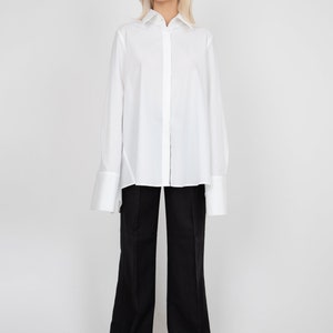 White Asymmetrical Shirt,Collared Shirt,Open Back Shirt,Oversized White Shirt,Extra Large Cuffs,Open Back Shirt,Casual Loose Shirt,FC2115 image 6