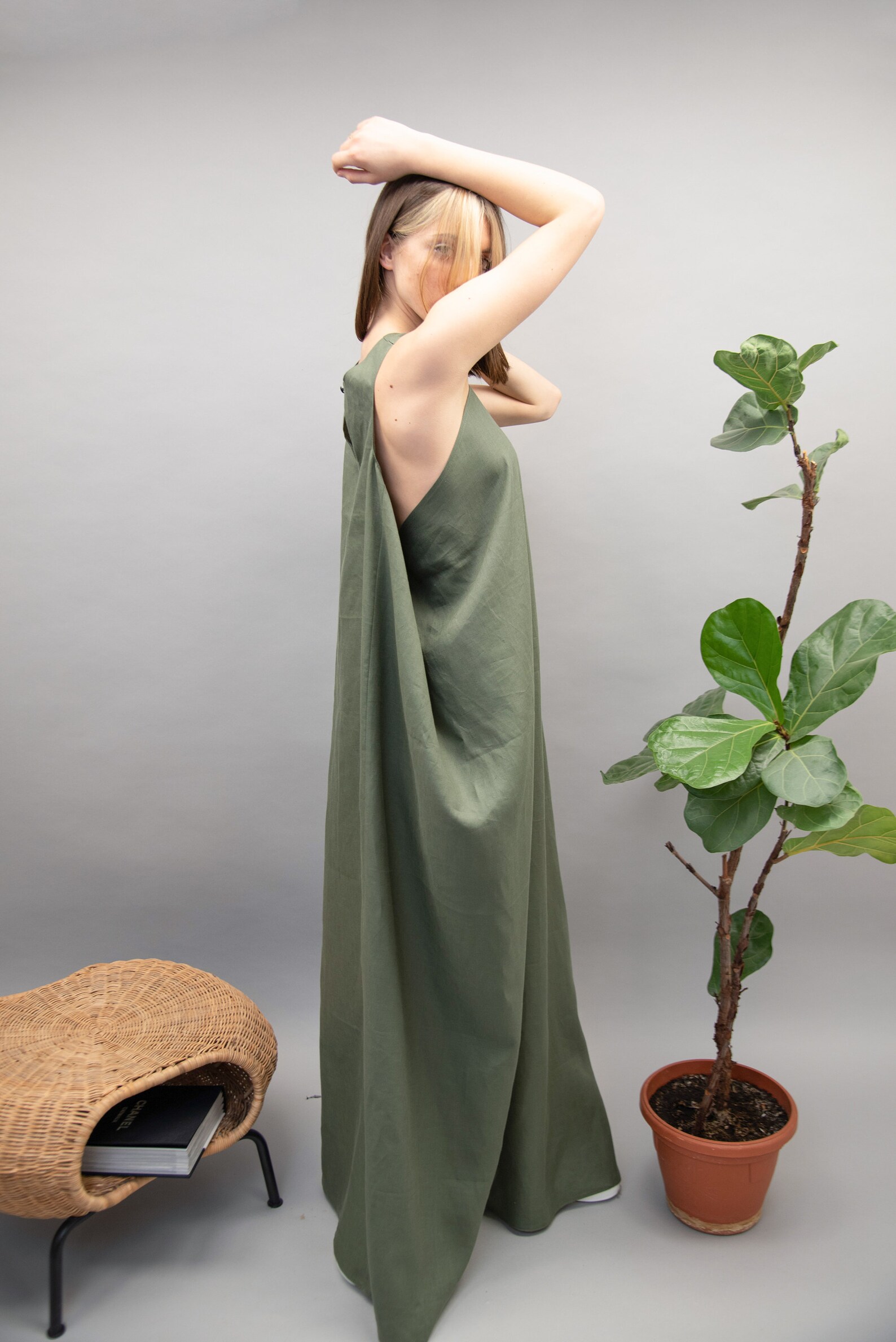 The Guftagu Fern Green Linen Dress