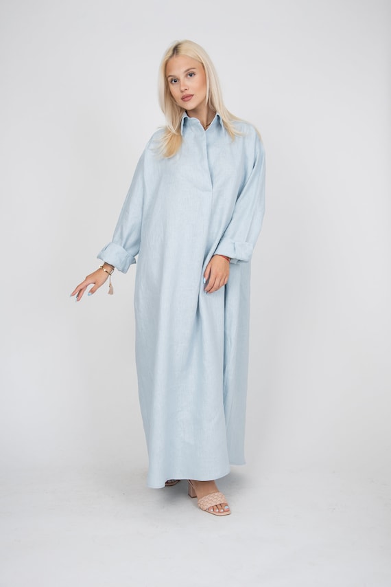 blue dress for baby girl ABBEY] Light Wash Super Soft Oversized Shirt Dress – HIDDEN JEANS main image 1