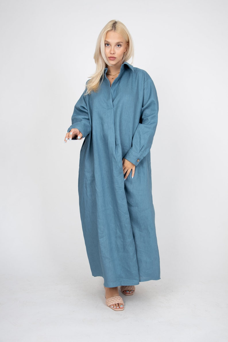 Oversized Shirt Dress/Cute Denim Blue Dress/Linen Shirt Dress/Oversized Linen Shirt/Beach Dress/Long Shirt Dress/Summer Shirt Dress/FC1207 image 8