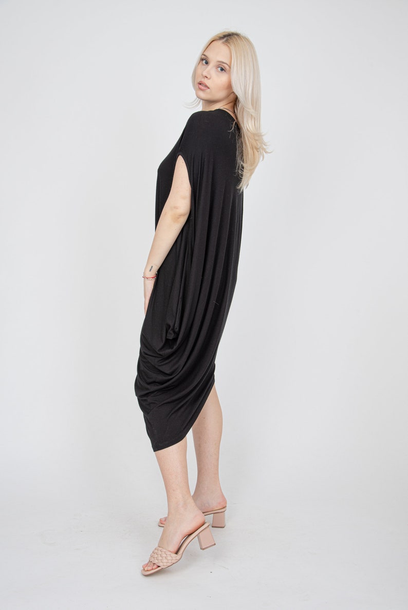 Black Draped Dress/Tunic Dress/Asymmetrical Dress/Off The Shoulder Dress/Casual Dress/Sporty Dress/Draped Dress/Blouson Dress/FC1010 image 4