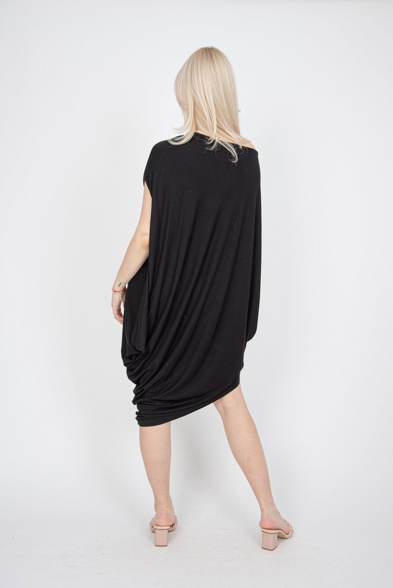 Black Draped Dress/Tunic Dress/Asymmetrical Dress/Off The Shoulder Dress/Casual Dress/Sporty Dress/Draped Dress/Blouson Dress/FC1010 image 2