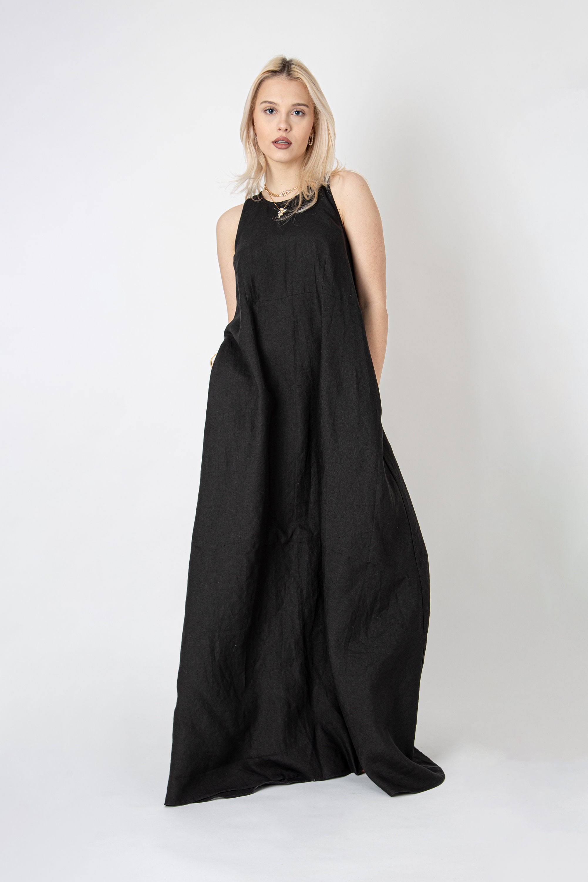 Convertible Black Kaftan/handmade Linen Minimalist Dress/linen - Etsy