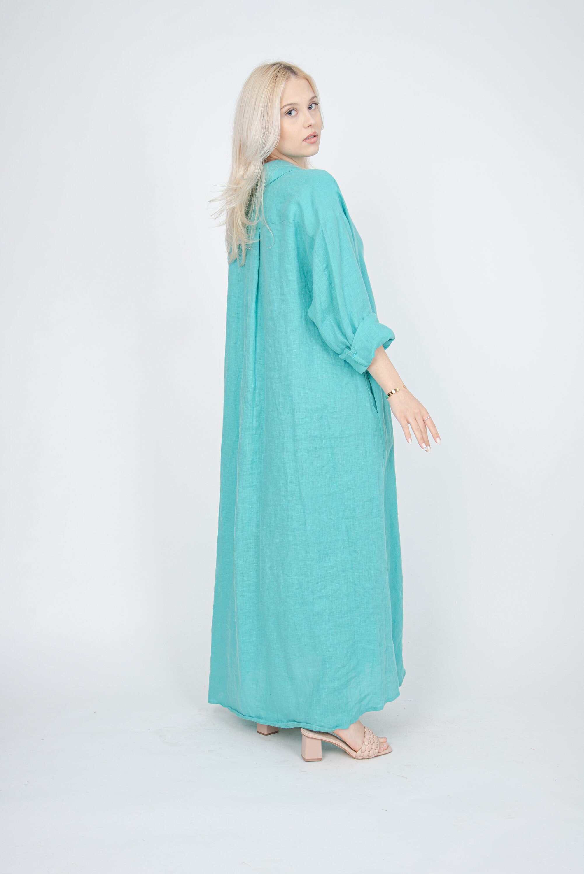 Linen Caftan Dress/linen Shirt Dress/linen Beach Dress/linen Maxi Dress