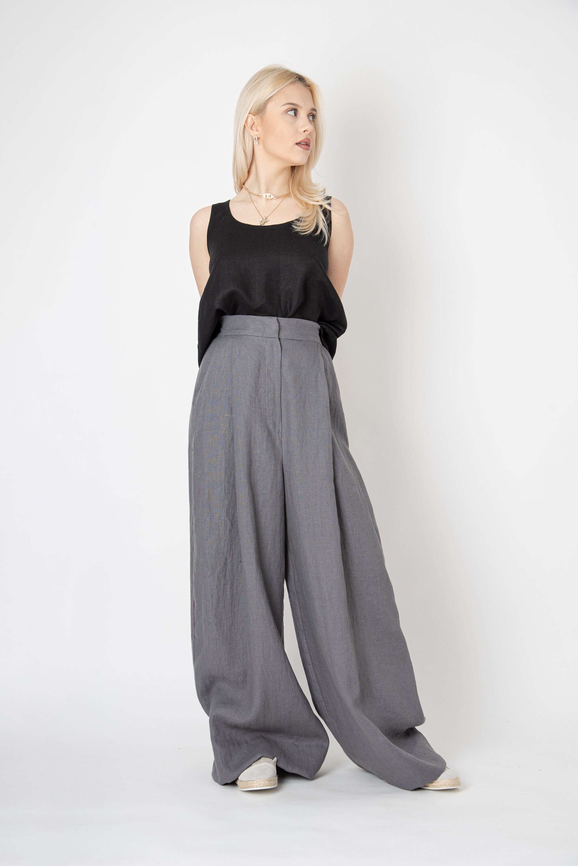 Wide Leg Linen Pants/loose Linen Pants/linen Palazzo Pants/high 