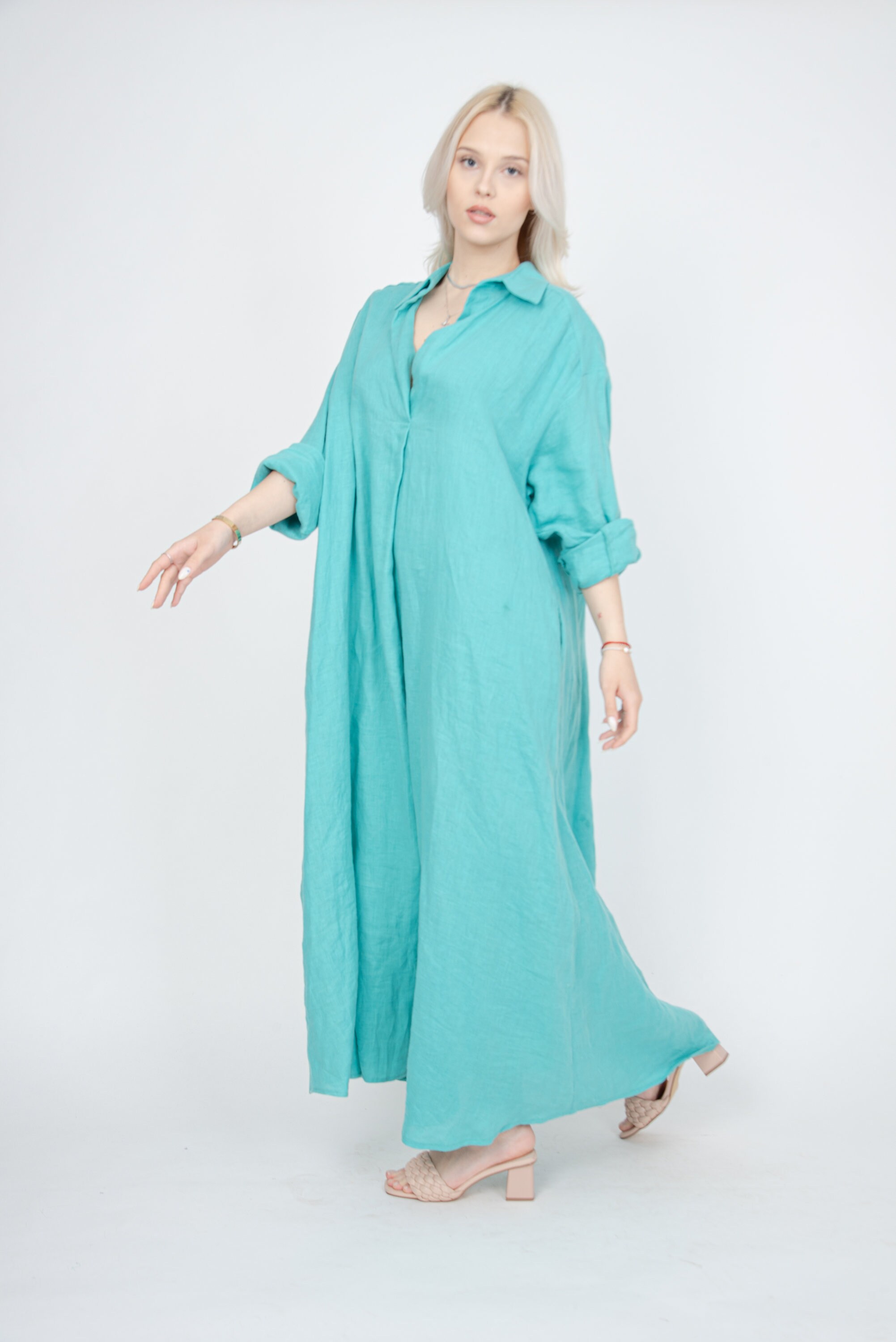 Linen Caftan Dress/linen Shirt Dress/linen Beach Dress/linen Maxi Dress