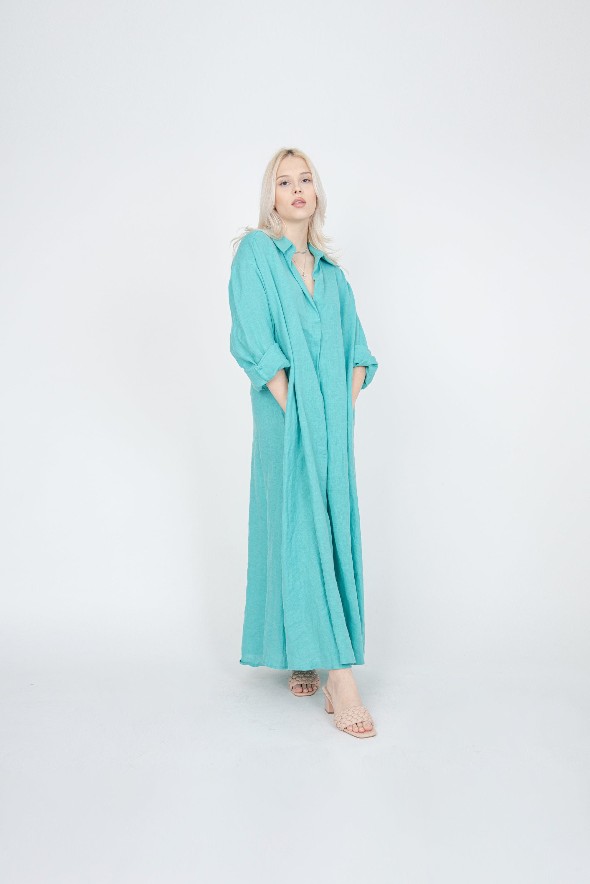 Linen Caftan Dress/linen Shirt Dress/linen Beach Dress/linen Maxi Dress