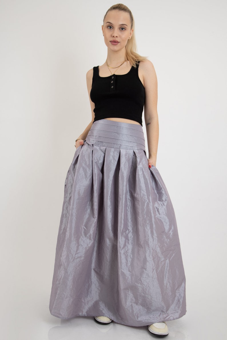 Taffeta Maxi Skirt/Taffeta Skirt/Elegant Long Skirt/Summer Maxi Skirt/Formal Skirt/Flared Skirt/High or Low Waist Skirt/Pleated Skirt/FC2123 image 2