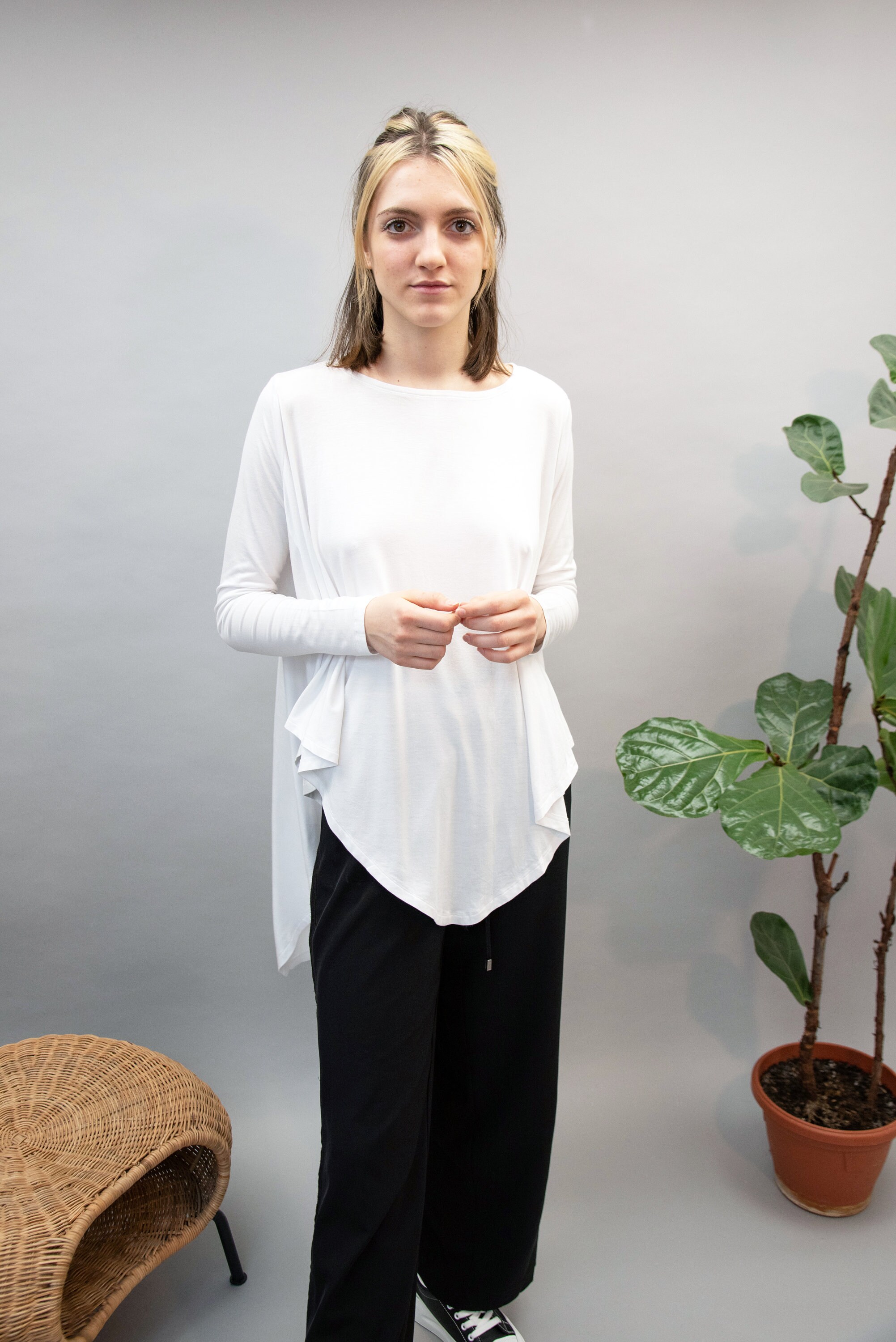 White Oversized Blouse,loose White Top,asymmetrical Draped Blouse,asymmetrical Top,casual Loose