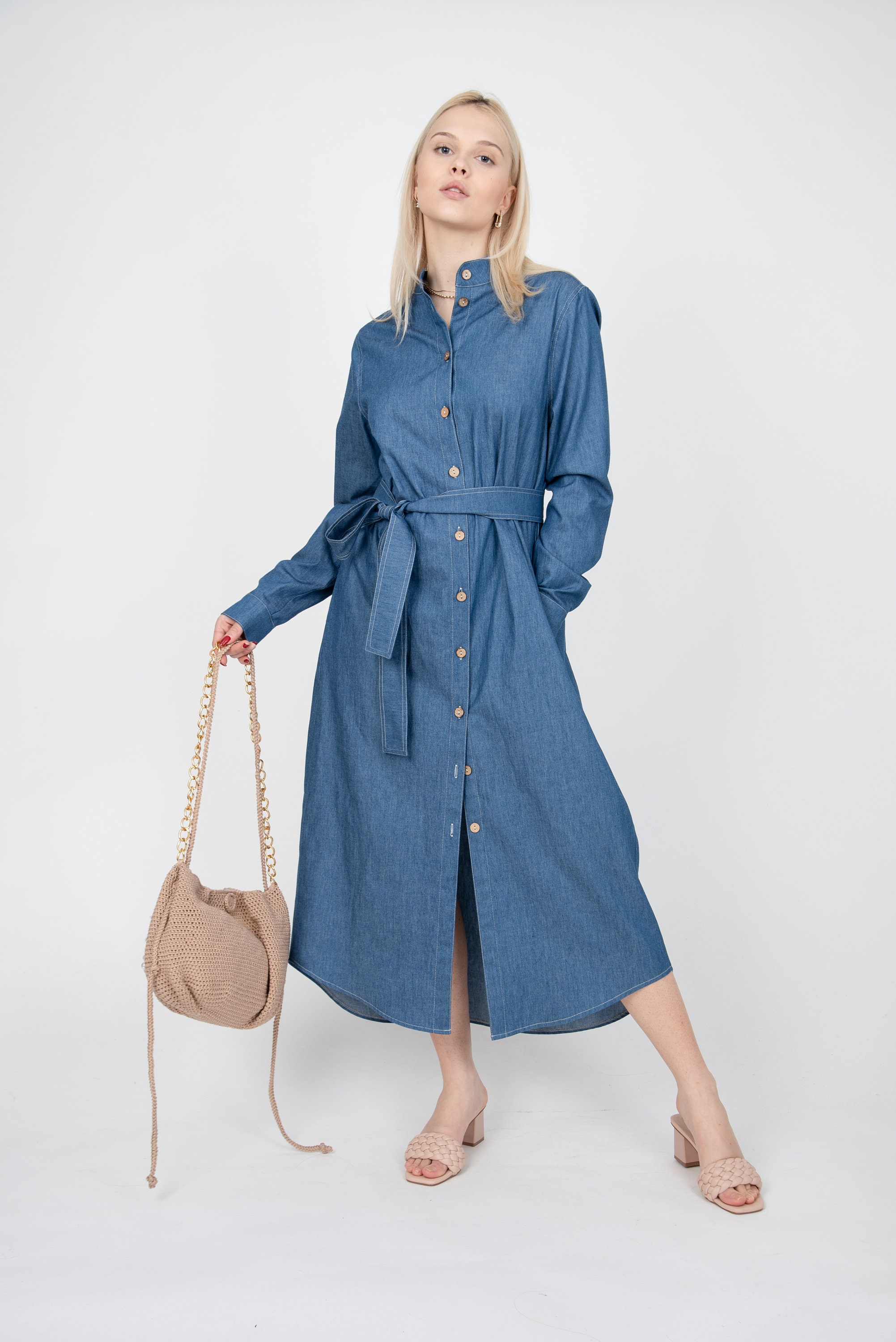 Denim Shirt Dress/Denim Maxi Dress/Eco Dress/Long Shirt Dress/Blue Maxi ...