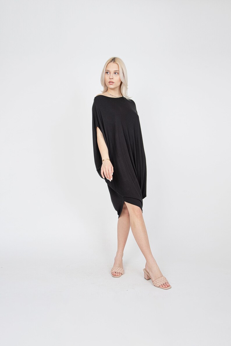 Black Draped Dress/Tunic Dress/Asymmetrical Dress/Off The Shoulder Dress/Casual Dress/Sporty Dress/Draped Dress/Blouson Dress/FC1010 image 1