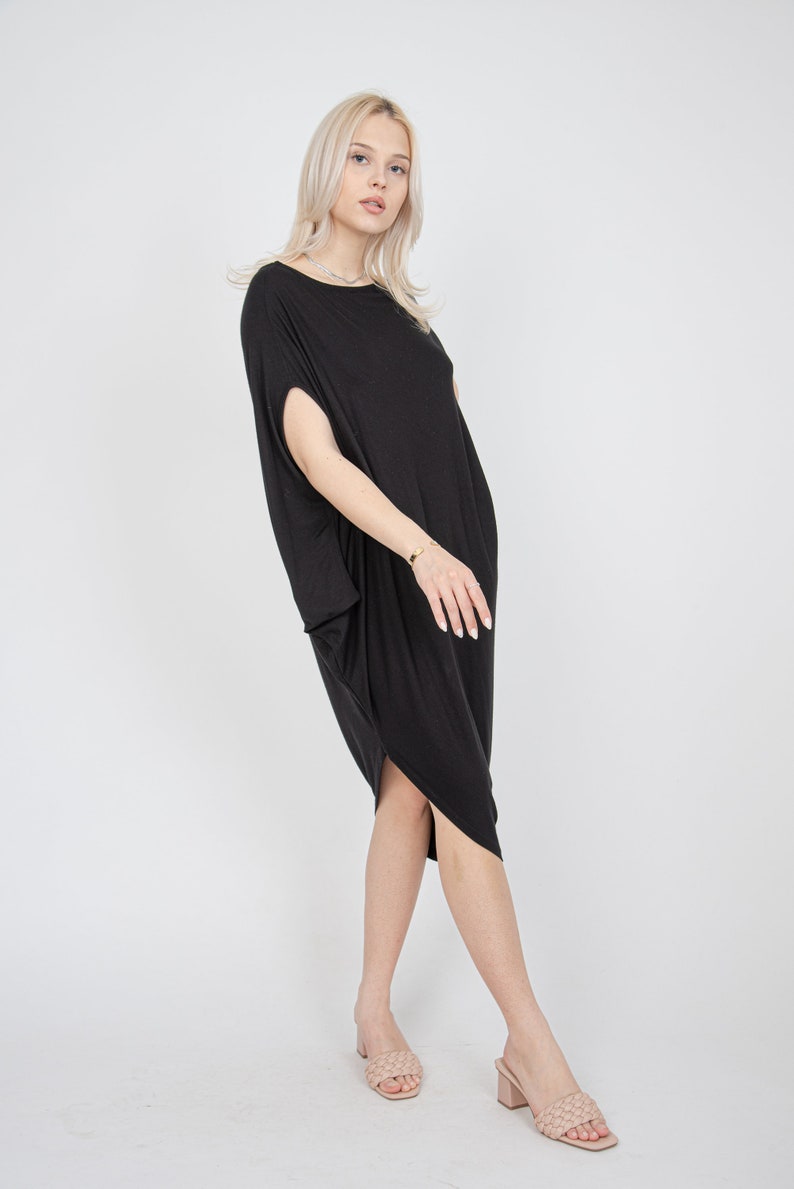 Black Draped Dress/Tunic Dress/Asymmetrical Dress/Off The Shoulder Dress/Casual Dress/Sporty Dress/Draped Dress/Blouson Dress/FC1010 image 3