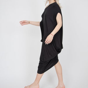 Black Draped Dress/Tunic Dress/Asymmetrical Dress/Off The Shoulder Dress/Casual Dress/Sporty Dress/Draped Dress/Blouson Dress/FC1010 image 5