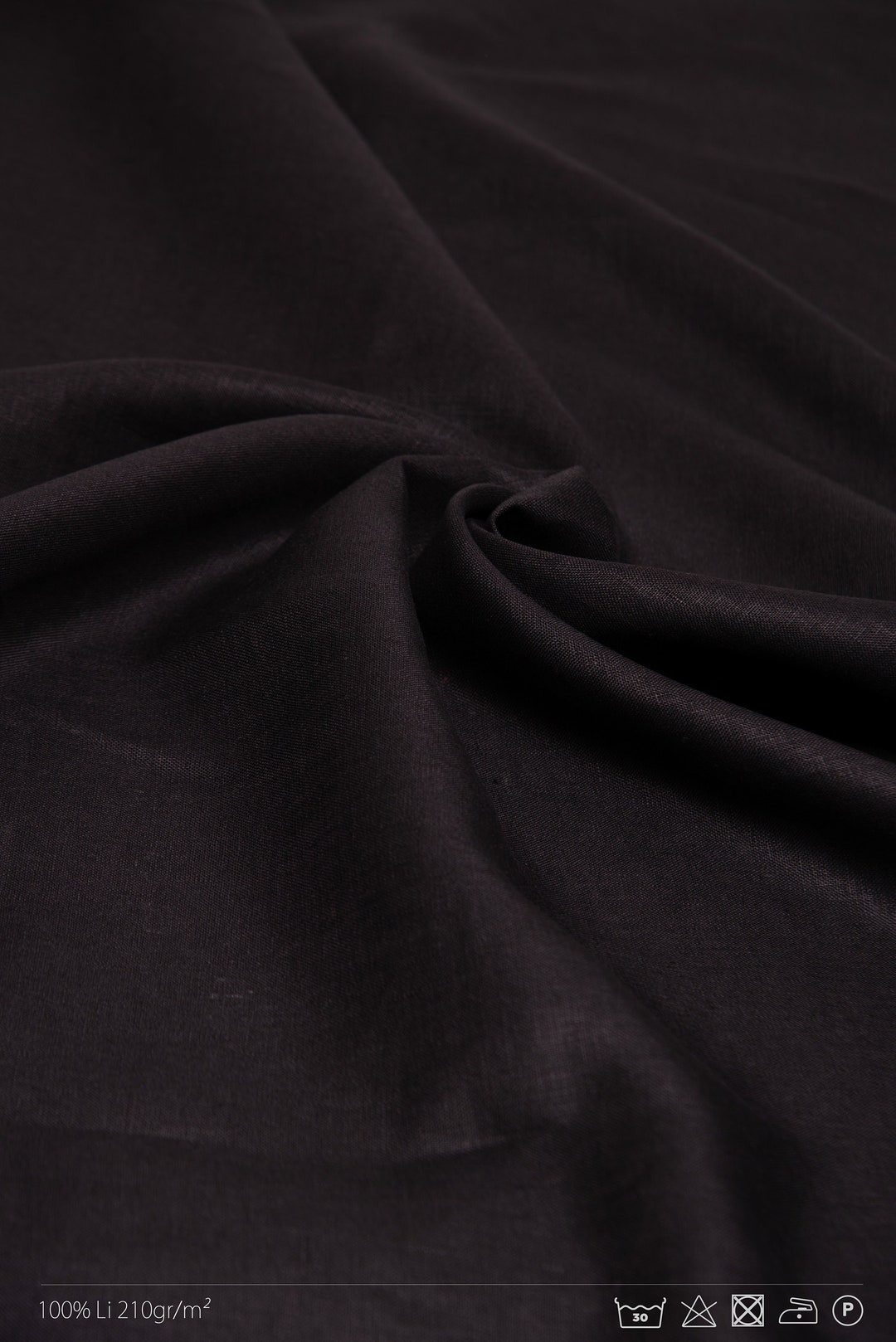 Black Linen Fabric by Meter, Organic Linen Fabric, Vegan Natural Linen