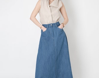 Denim Skirt/long Denim Skirt/maxi Skirt/high Waist Skirt