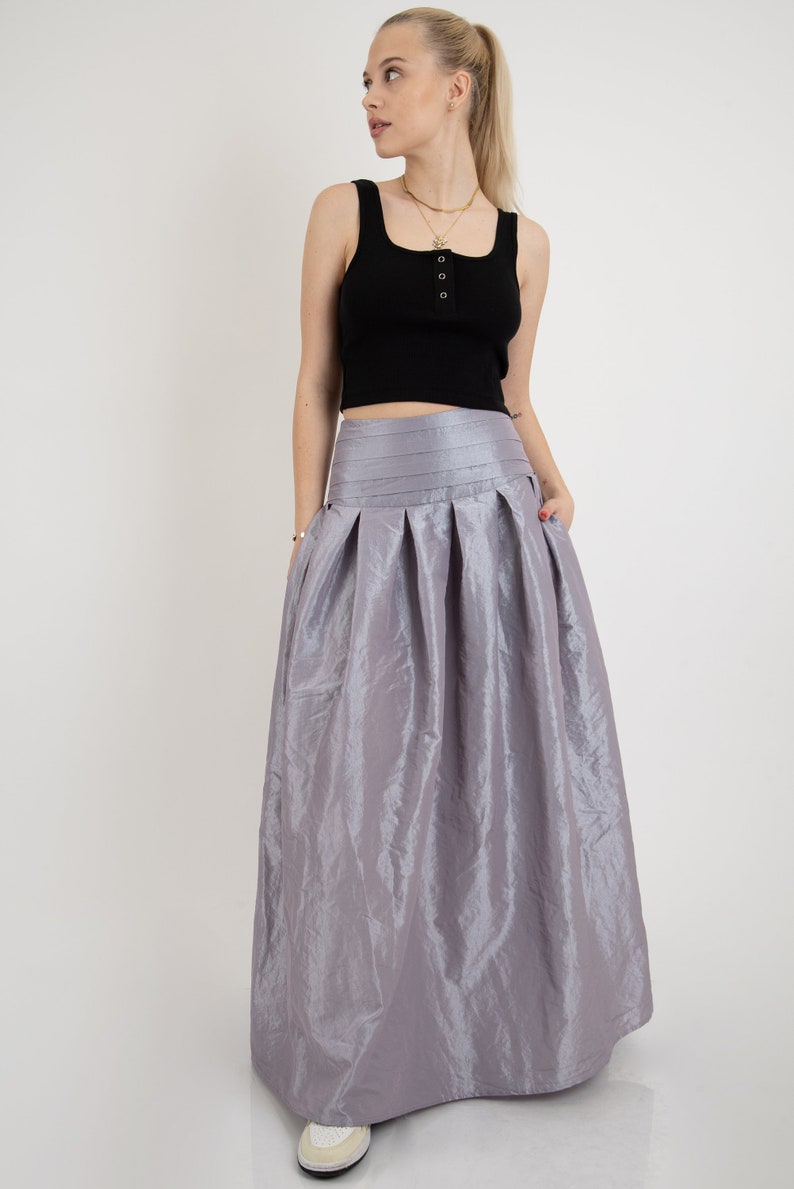 Taffeta Maxi Skirt/Taffeta Skirt/Elegant Long Skirt/Summer Maxi Skirt/Formal Skirt/Flared Skirt/High or Low Waist Skirt/Pleated Skirt/FC2123 image 7