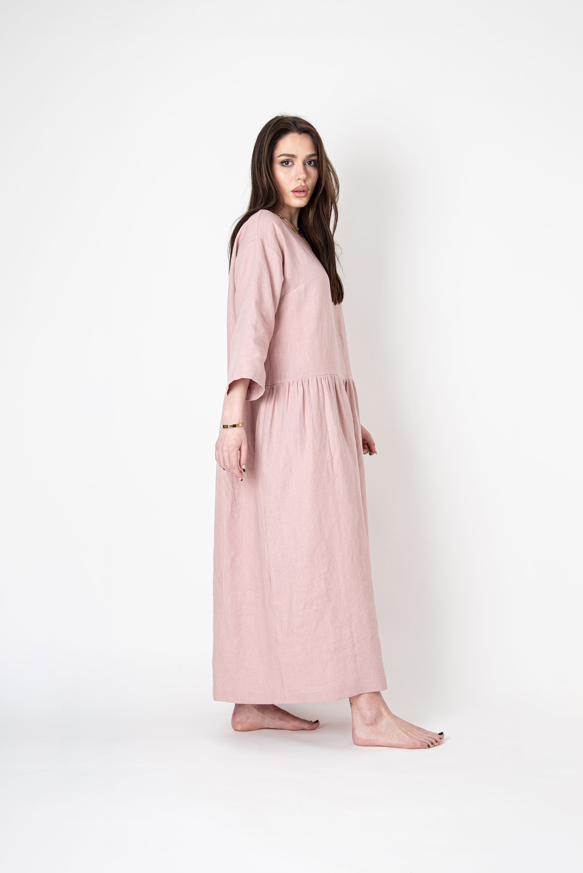 Blush Linen Dress/maxi Ruffle Dress/boho Linen Dress/linen - Etsy