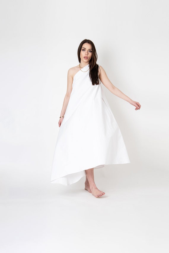 White Kaftan/One Shoulder Dress/Cute Maxi Dress/Off Shoulder Dress/Kaftan Maxi Dress/Beach Asymmetrical Dress/Slow Fashion/Eco Dress/FC1096