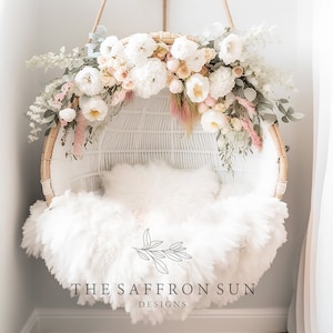 Newborn Digital Backdrop, Newborn Digital Background, white , pink, swing, floral