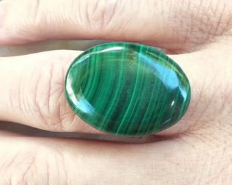 Oval Malachite | Sterling Silver Ring | Gemstone Jewelry | Handmade | Boho | Adjustable Size