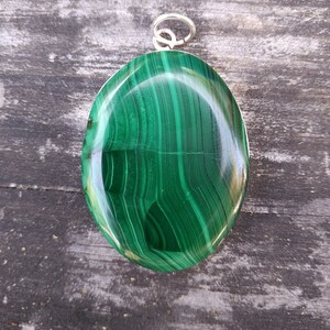 Banded Green Malachite Gemstone Pendant | .999 Fine Silver Bezel | Handmade | Boho | Jewelry