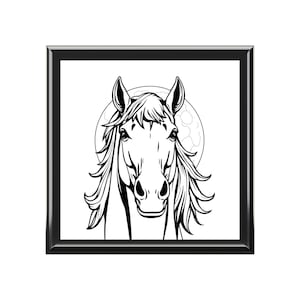 Horse Jewelry Box: Rubberwood Keepsake Organizer with Ceramic Tile