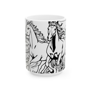 Galloping Horses Ceramic Mug: Equestrian Coffee Cup, Animal-Themed Decor