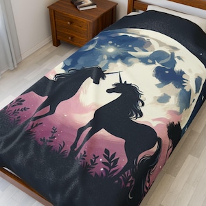 Unicorn Dreams Velveteen Plush Blanket | Cozy Throw for Kids, Nursery Decor, Birthday Gift, Fantasy Lovers, Home Comfort