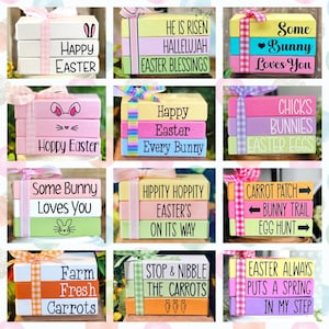 Easter Tiered Tray Decor Book Stack Easter Bunny Decorations Bookstack Pastel Home Decor Easter Gifts Wood Block Sign