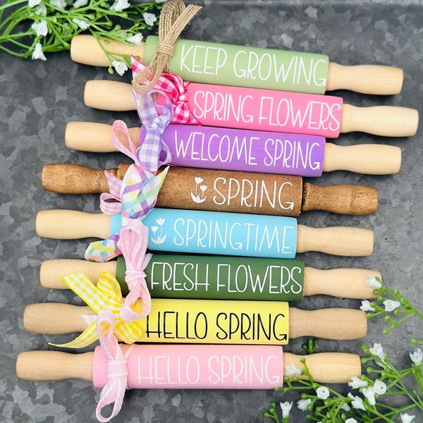 Spring Tiered Tray Decor Spring Decor Spring Farmhouse Decor Spring Home Decor Spring Decorations Spring Rolling Pins Mini Wood Rolling Pins