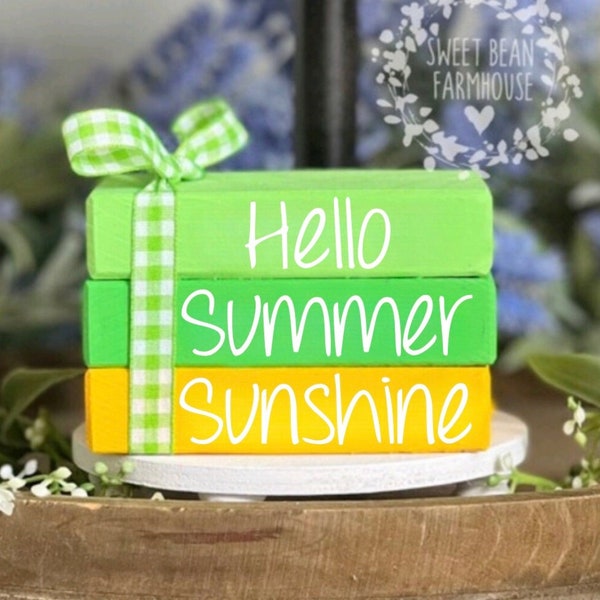 Hello Summer Wood Book Stack Summer Decor Lemon Tiered Tray Decor Lemon Blocks Wood Signs Shelf Decor Summer Tiered Tray Summer Bookstack