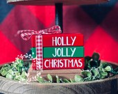 Christmas Tiered Tray Decor, Mini Wooden Book Stack, Hot Cocoa Bar Decor, Gingerbread House, Snowflakes Decor, Winter Decor, Christmas Signs