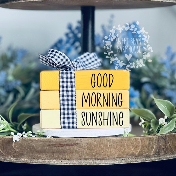 Summer Tiered Tray Decor Good Morning Sunshine Mini Book Stack Summer Tier Tray Summer Kitchen Shelf Sitter Coffee Bar Decor