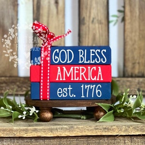 4th of July Tiered Tray Decor Independence Day Patriotic Fourth of July 4th God Bless America Book Stack Summer Tiered Tray Americana Decor