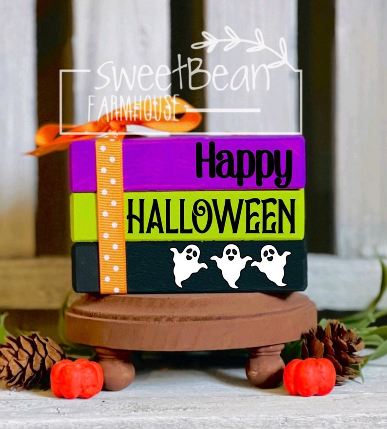 Halloween Tiered Tray Decor Wooden Halloween Decor Halloween Book Stack
