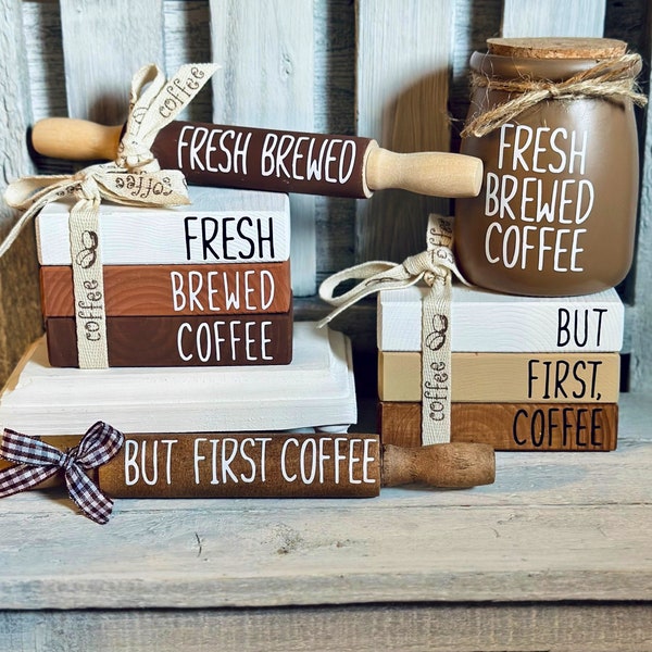 Coffee Tiered Tray Decor Coffee Bar Decor Coffee Decor Coffee Mini Book Stack Coffee Wooden Faux Books Coffee Bar Sign Coffee Corner Decor