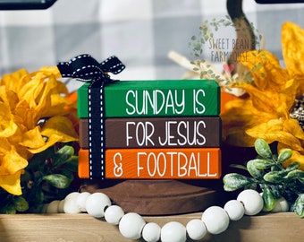 Football Tiered Tray Football Tiered Tray Decor Football Decorations Game Day Touchdown Farmhouse Wooden Books Sunday Football Jesus