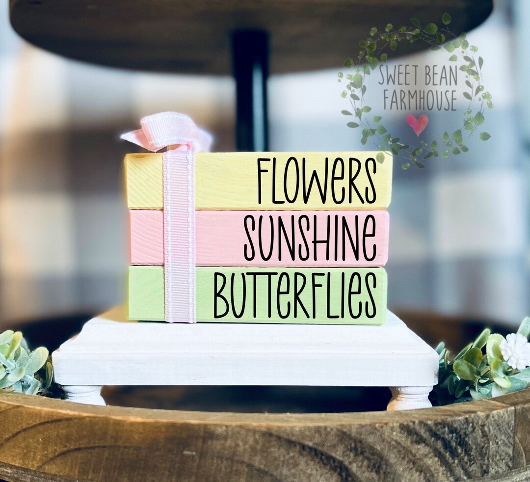 Spring Tiered Tray Decor Spring Butterfly Book Stack Spring Decor Shelf ...