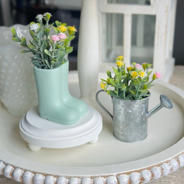 Spring Tiered Tray Summer Mini Florals Greenery Mini Flower Arrangements Garden Tiered Tray Mini Rain Boots Metal Watering Can