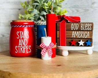 4th of July Tiered Tray Decor Patriotic Decor Fourth of July Decor God Bless America Book Stack Summer Tiered Tray Americana Decor